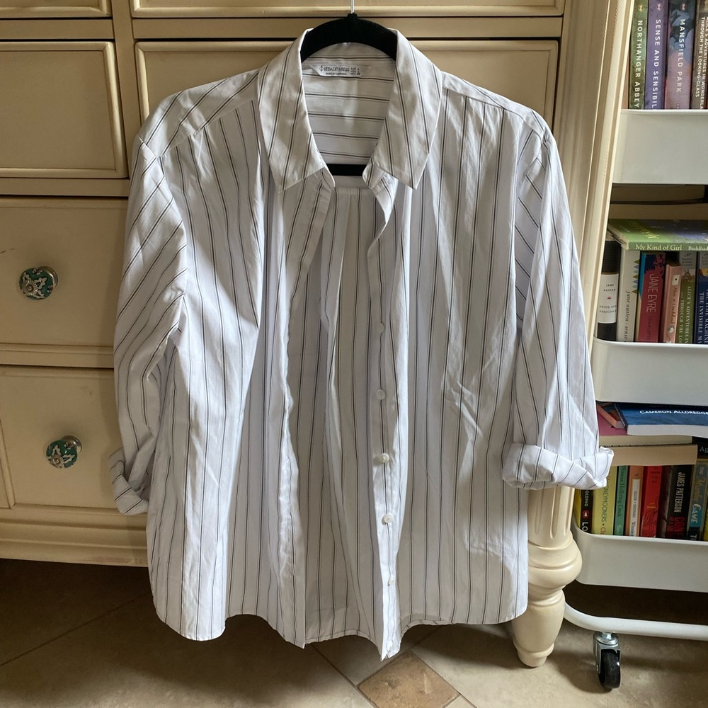 White Striped women’s button up Shirt